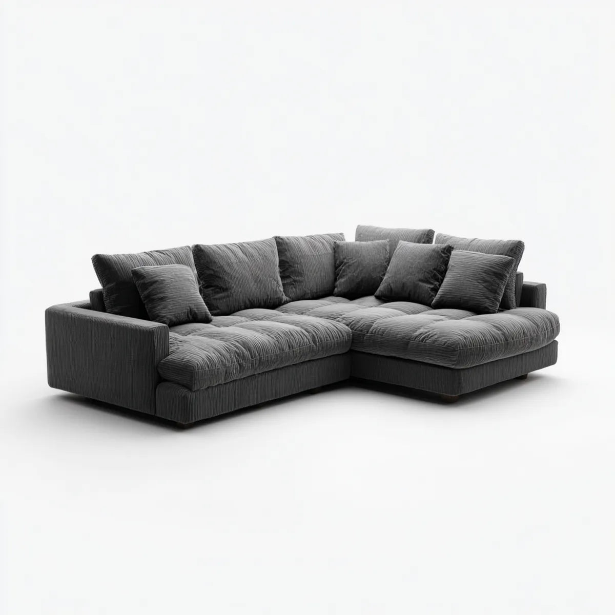 Divano angolare 4 posti grigio scuro 300 x 180 x 85 cm in velluto a coste di poliestere a L