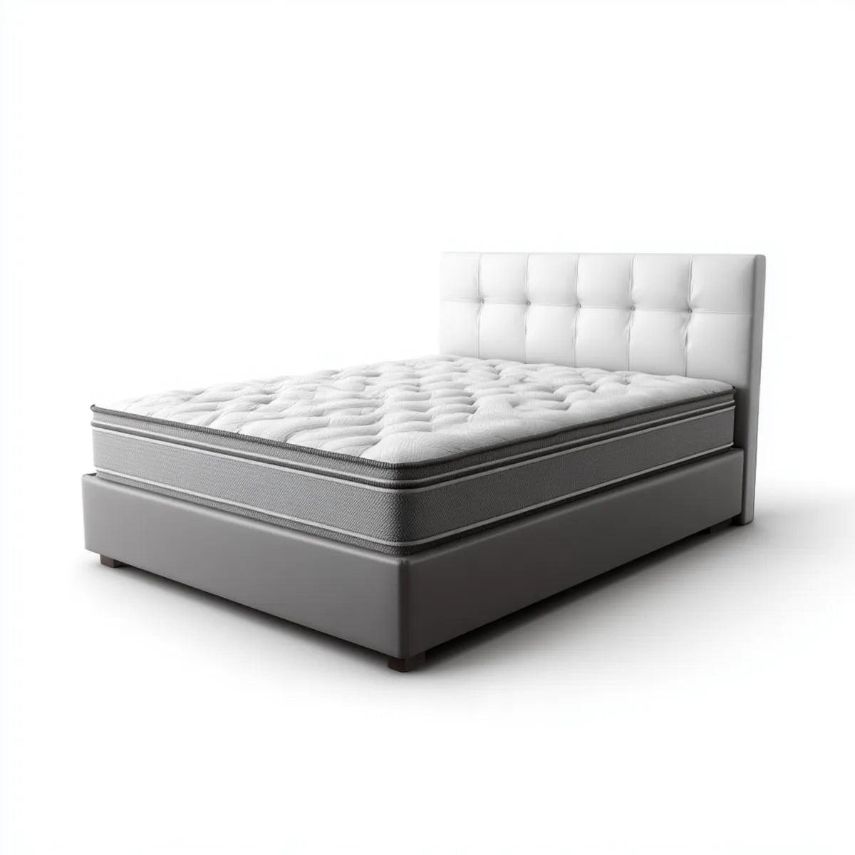 Letto matrimoniale imbottito con materasso grigio e bianco 160 x 200 cm in PU rettangolare