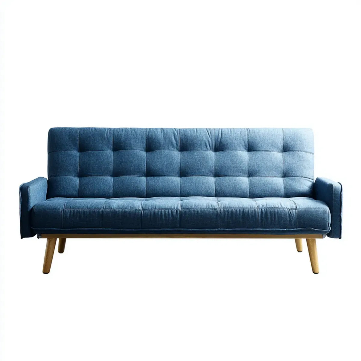 Divano letto 3 posti blu in poliestere con gambe in legno massello 180 x 81 x 83 cm