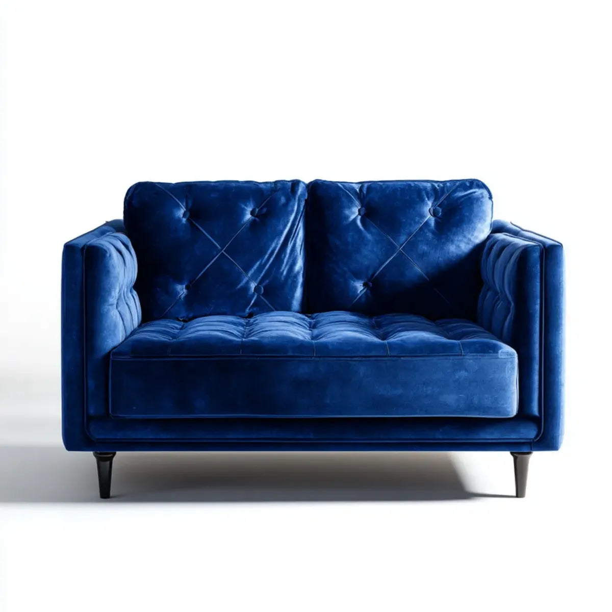 Divano 2 posti blu in velluto di poliestere trapuntato rettangolare 160 x 90 x 85 cm