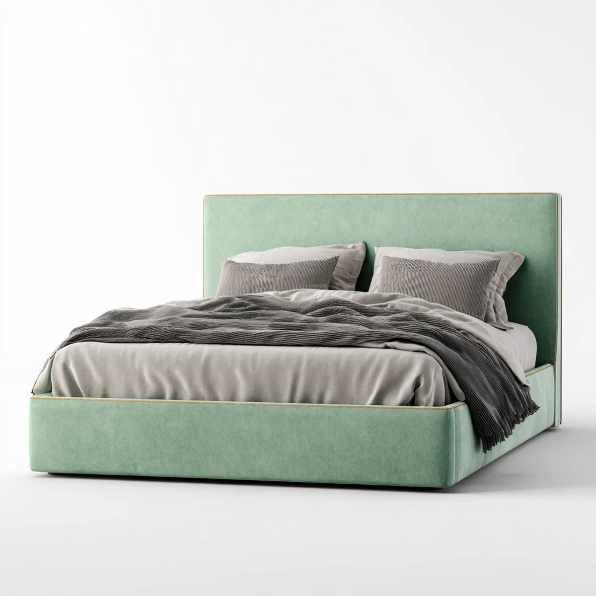 Letto matrimoniale imbottito verde 160 x 200 cm in velluto di poliestere rettangolare