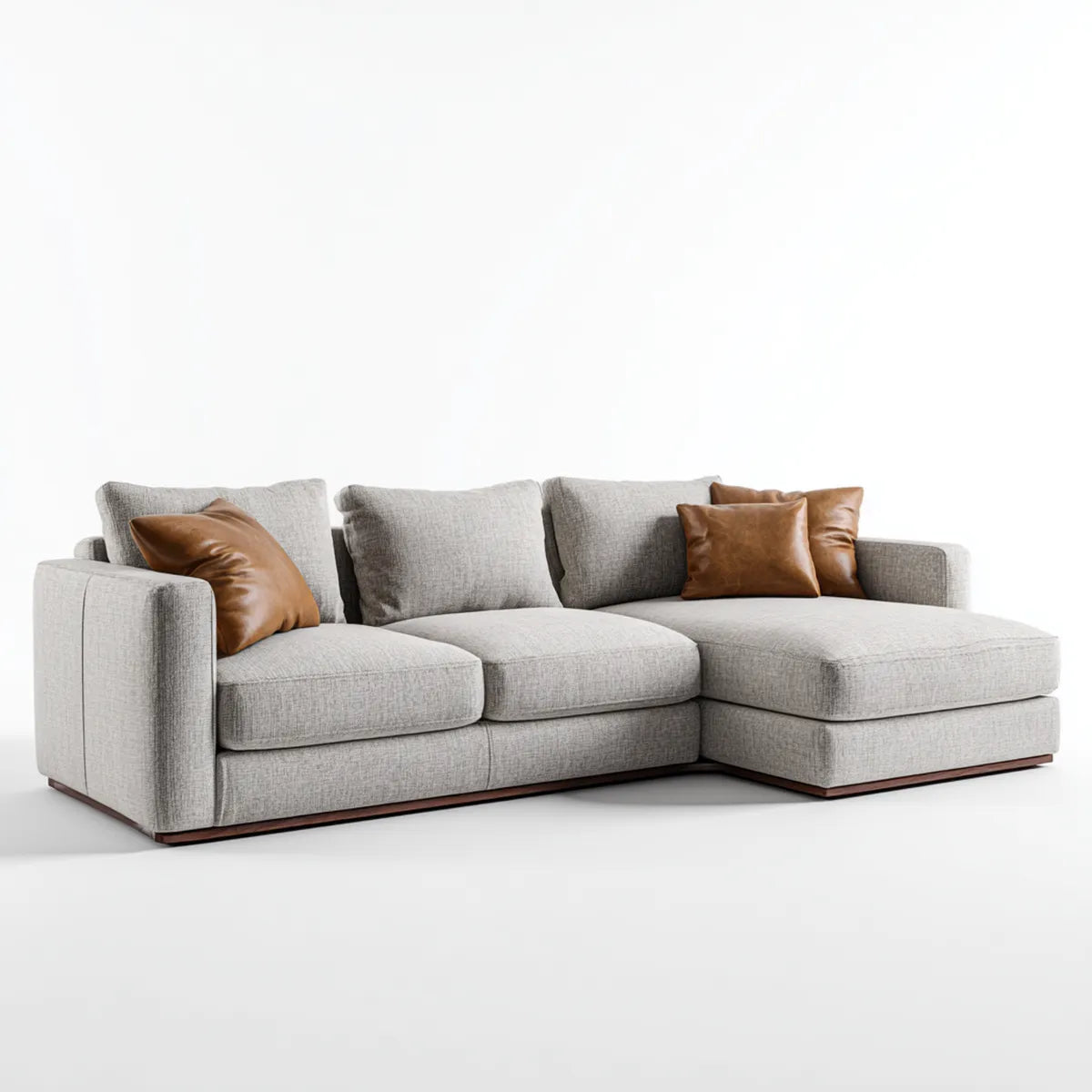 Divano angolare 3 posti grigio chiaro con chaise longue destra 280 x 170 x 85 cm in poliestere e legno massello forma a L