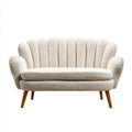 Divanetto 2 posti crema 145 x 78 x 86 cm in poliestere bouclé con schienale a conchiglia