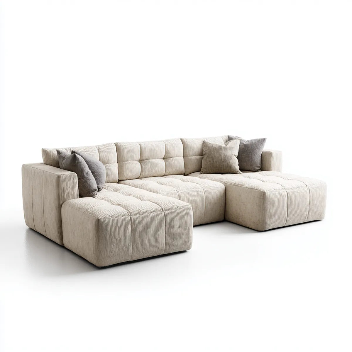 Divano angolare modulare 4 posti beige in velluto a coste di poliestere a L 300 x 180 x 75 cm