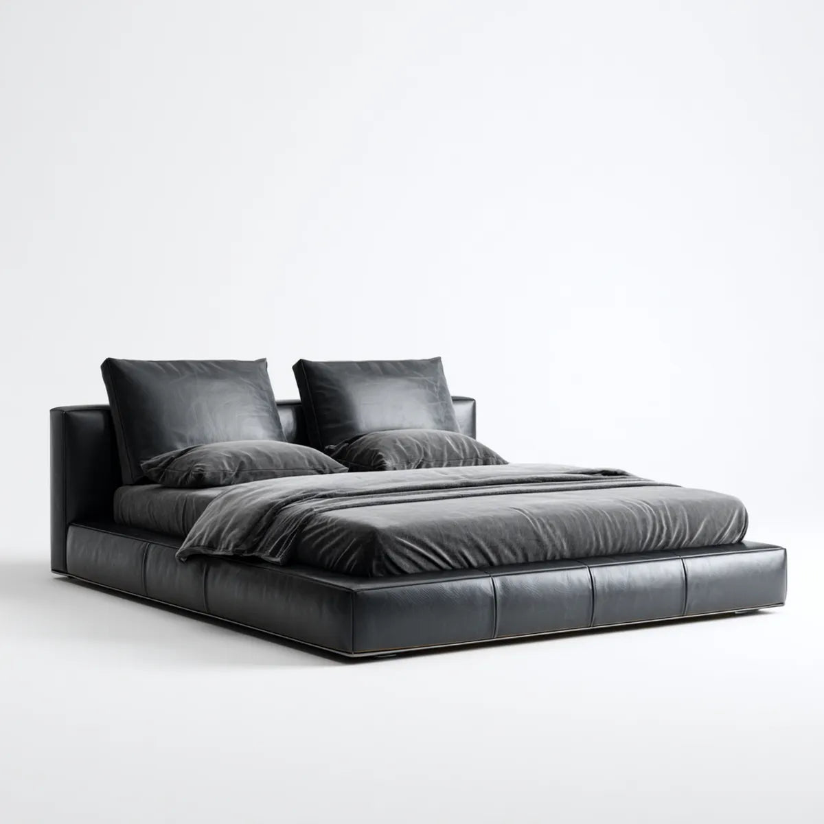 Letto matrimoniale imbottito nero in pelle PU 180 x 200 cm rettangolare