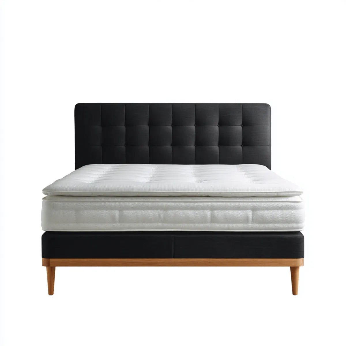 Letto matrimoniale in ecopelle PU nera 160 x 200 cm con testiera imbottita rettangolare