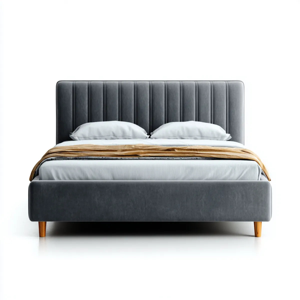 Letto matrimoniale con testiera imbottita grigio antracite 160 x 200 cm velluto di poliestere rettangolare