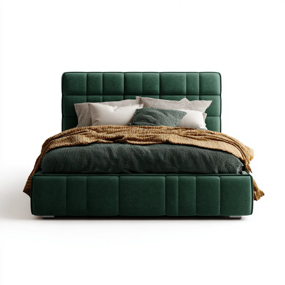 Letto matrimoniale imbottito verde scuro 160 x 200 cm in velluto di poliestere rettangolare