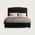 Letto matrimoniale nero 160 x 200 cm in pelle PU con testiera capitonné rettangolare