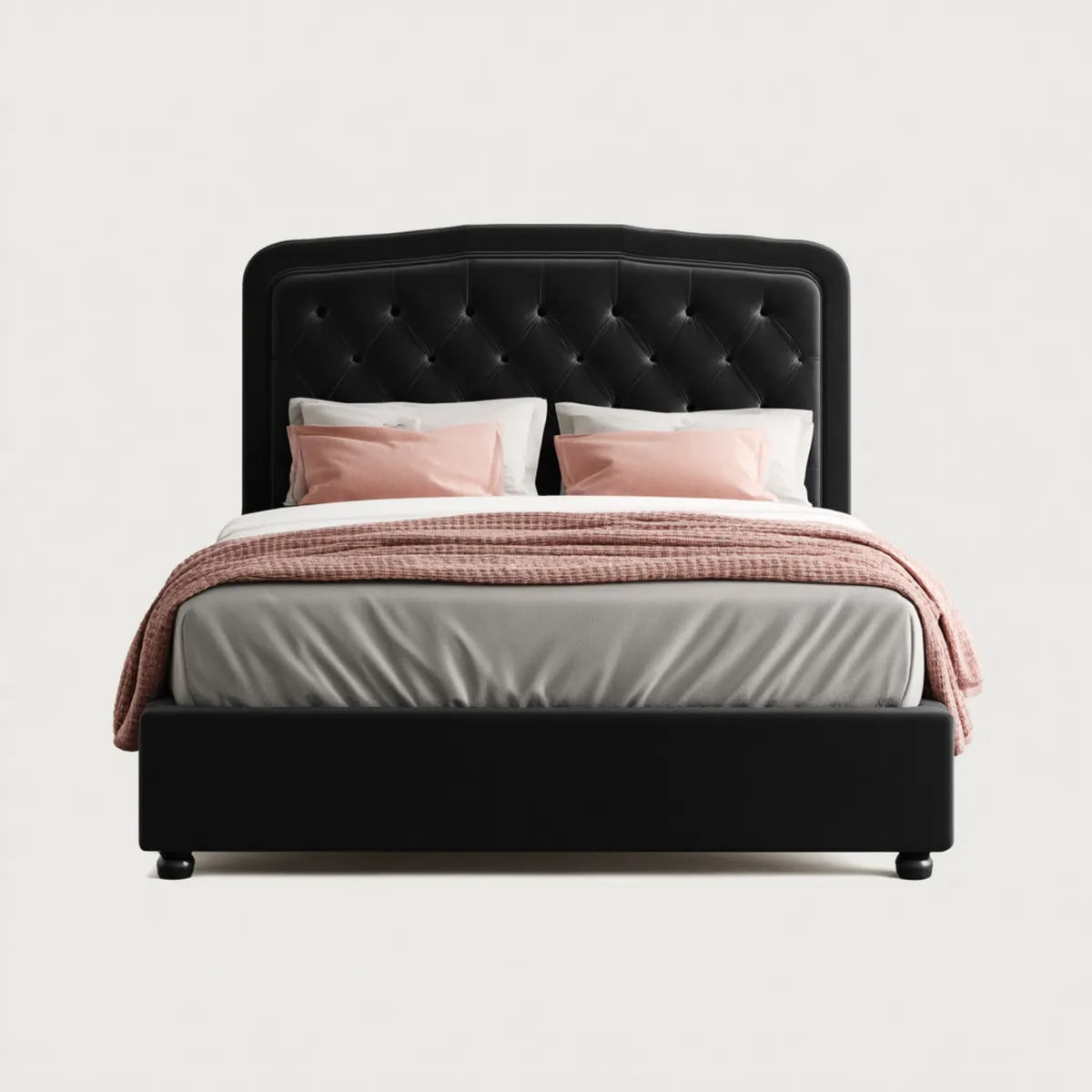 Letto matrimoniale nero 160 x 200 cm in pelle PU con testiera capitonné rettangolare