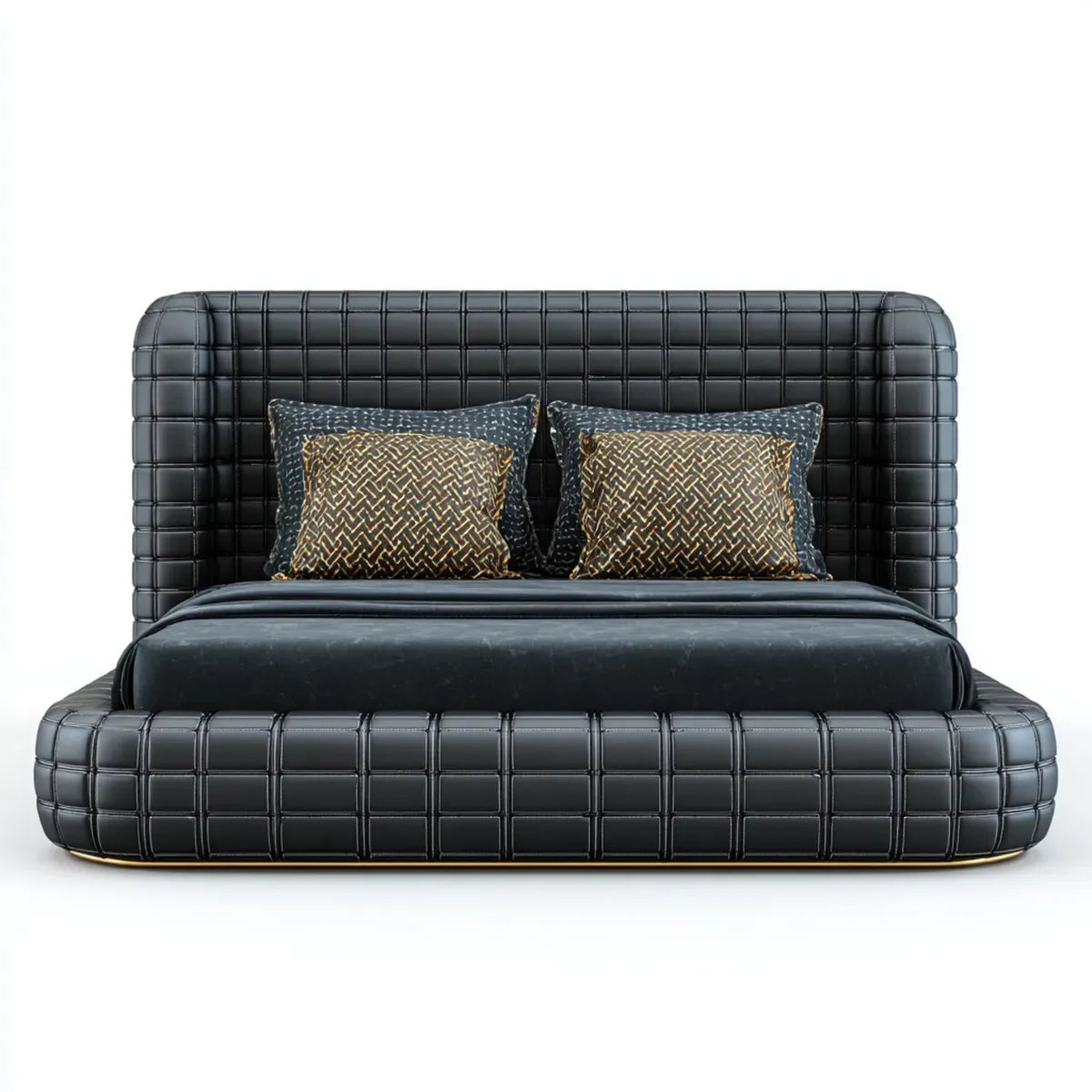 Letto matrimoniale imbottito nero in pelle PU 160 x 200 cm rettangolare