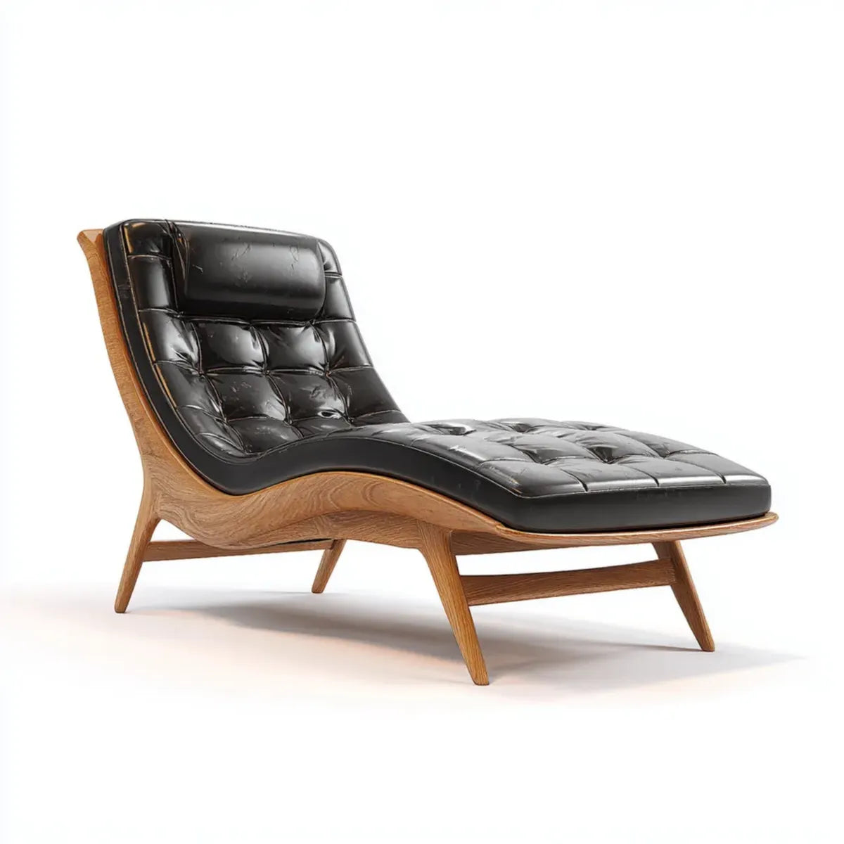 Poltrona chaise longue nera 170 x 70 x 88 cm in ecopelle PU e legno massello curva