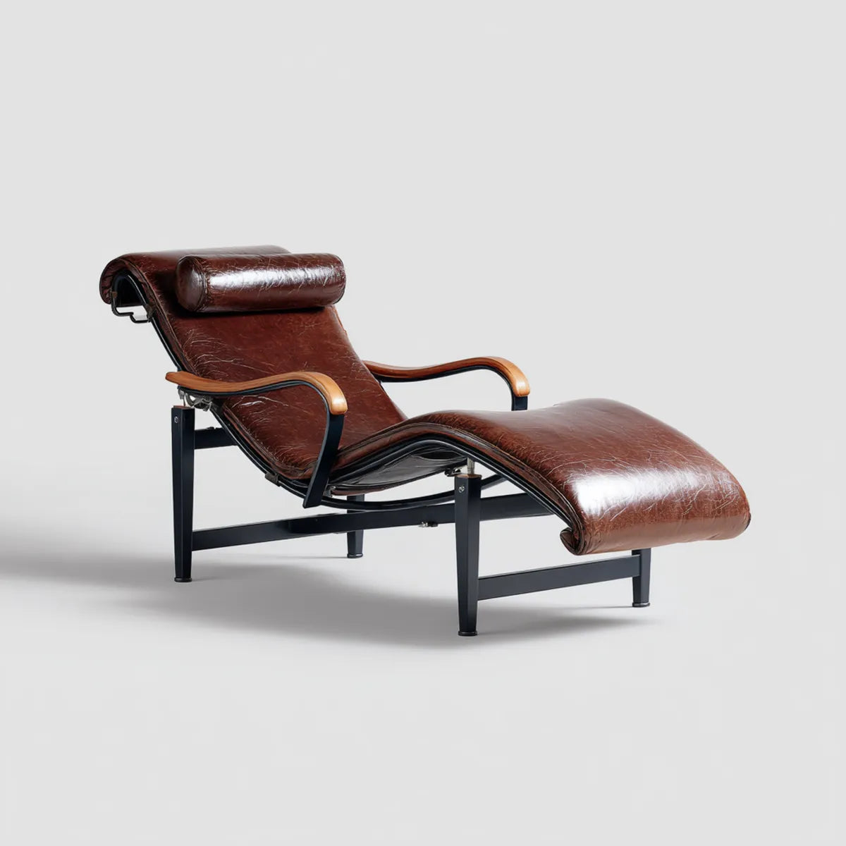 Poltrona reclinabile chaise longue marrone in pelle PU con struttura in acciaio 160 x 65 x 85 cm
