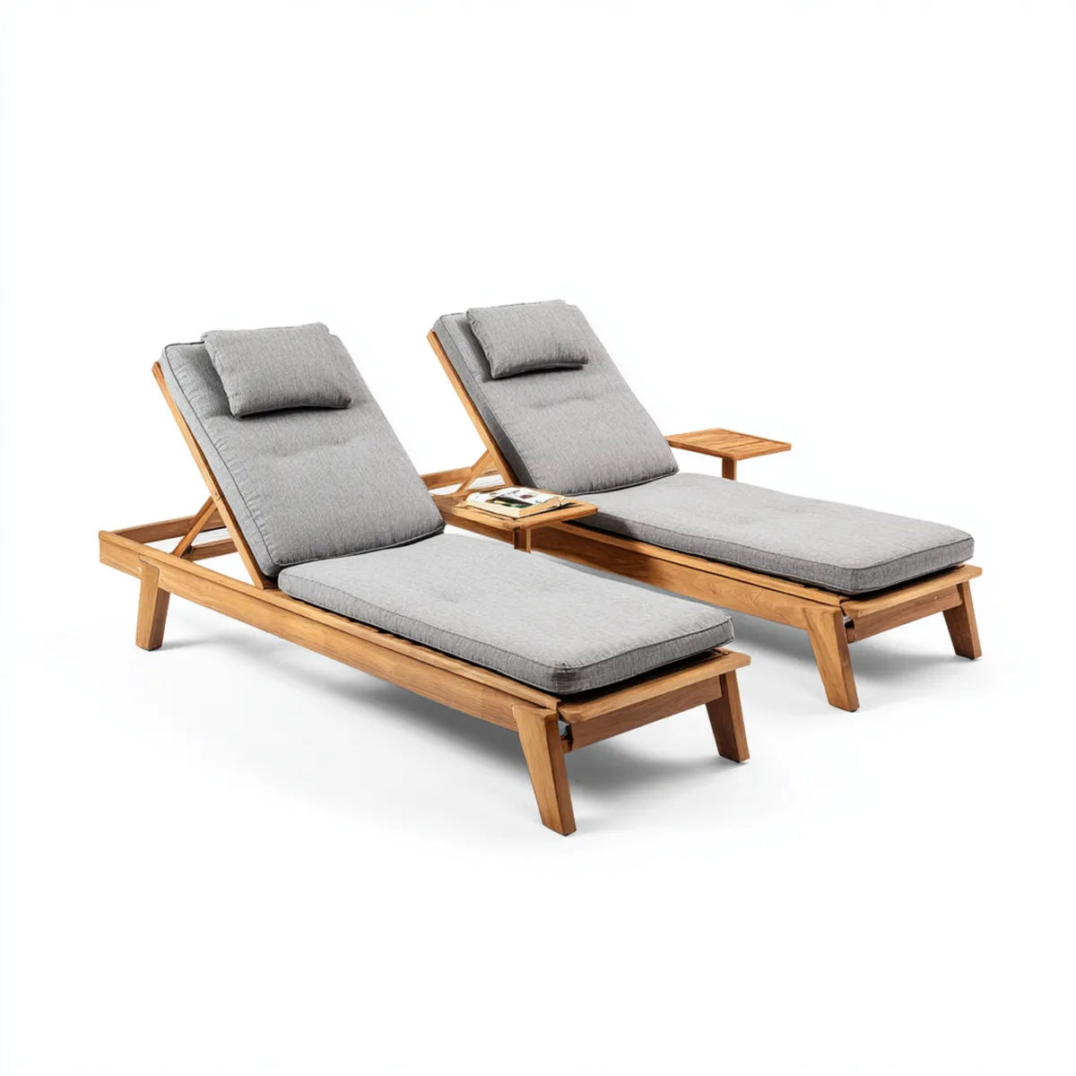 Set 2 lettini prendisole da giardino grigio con struttura in legno massello di acacia 200 x 70 x 35 cm