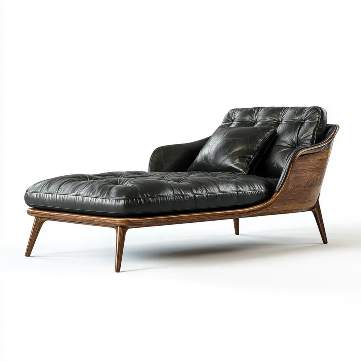 Poltrona chaise longue nera 170 x 75 x 85 cm in pelle PU con struttura in multistrato impiallacciato noce sagomata