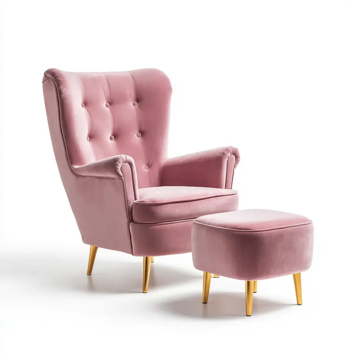 Poltrona con poggiapiedi 2 pezzi rosa in velluto di poliestere con schienale alto 76 x 85 x 105 cm