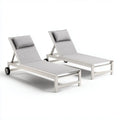 Set 2 lettini prendisole da giardino reclinabili con ruote bianco e grigio 196 x 65 x 32 cm in alluminio e textilene rettangolari
