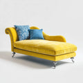 Chaise longue imbottita in velluto giallo con piedi cromati 170 x 85 x 82 cm