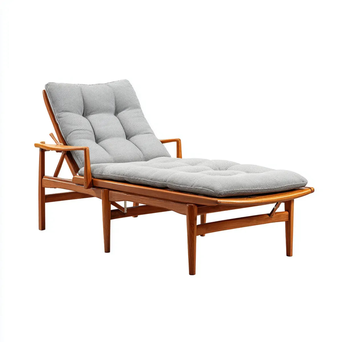 Lettino prendisole reclinabile marrone con cuscino grigio in acacia massello 200 x 68 x 85 cm