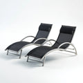 Set 2 Lettini Prendisole da Giardino Neri in Acciaio Inox e Textilene Curvi 190 x 60 x 65 cm