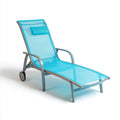 Lettino prendisole reclinabile turchese con ruote in alluminio e textilene 197 x 66 x 33 cm