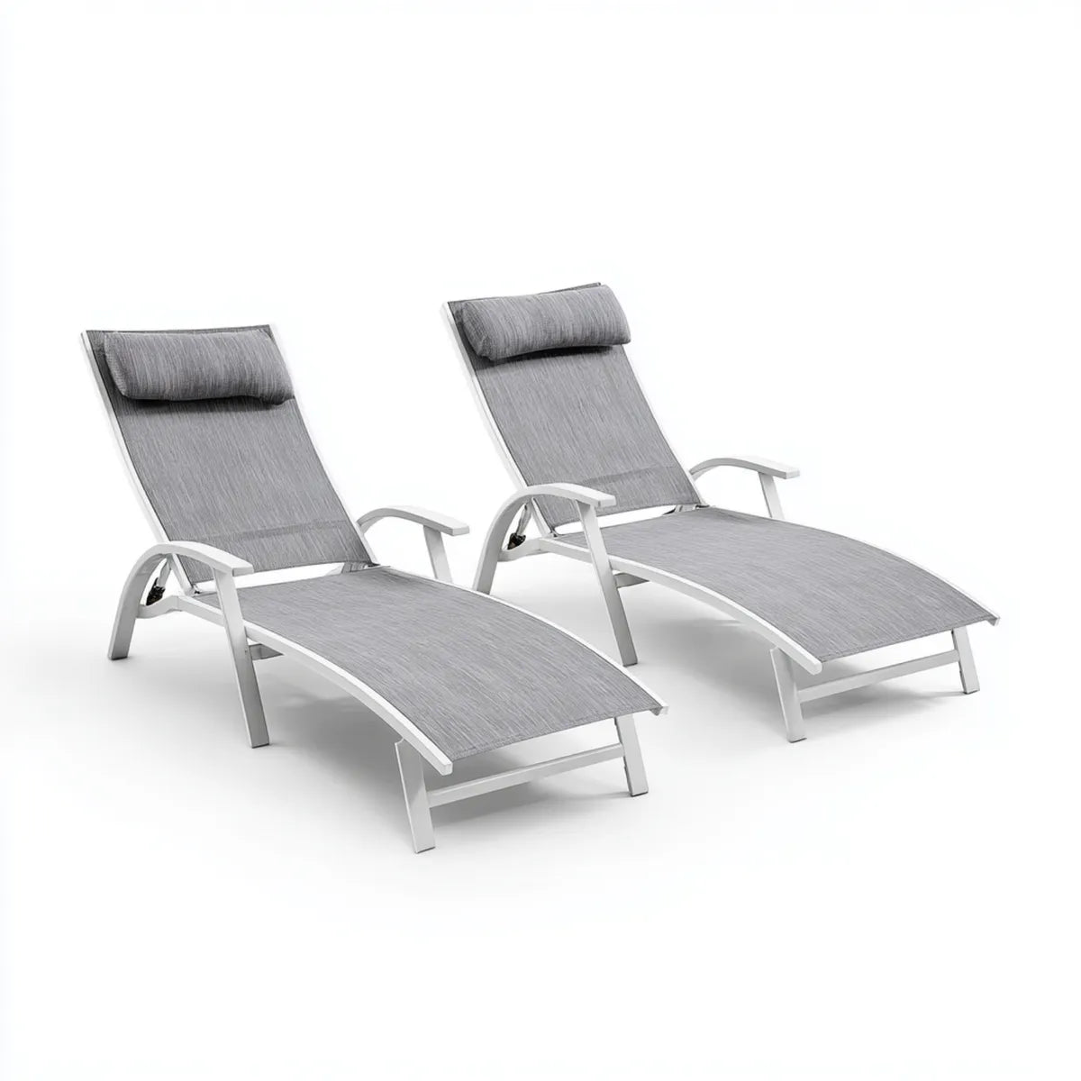 Set 2 lettini prendisole reclinabili grigio argento 190 x 60 x 30 cm in alluminio e textilene