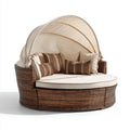 Lettino prendisole rotondo da giardino marrone e beige Ø180 x 160 cm in rattan PE con tettuccio reclinabile