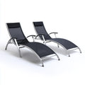 Set 2 lettini prendisole reclinabili nero argento 190 x 58 x 96 cm in acciaio inox e textilene