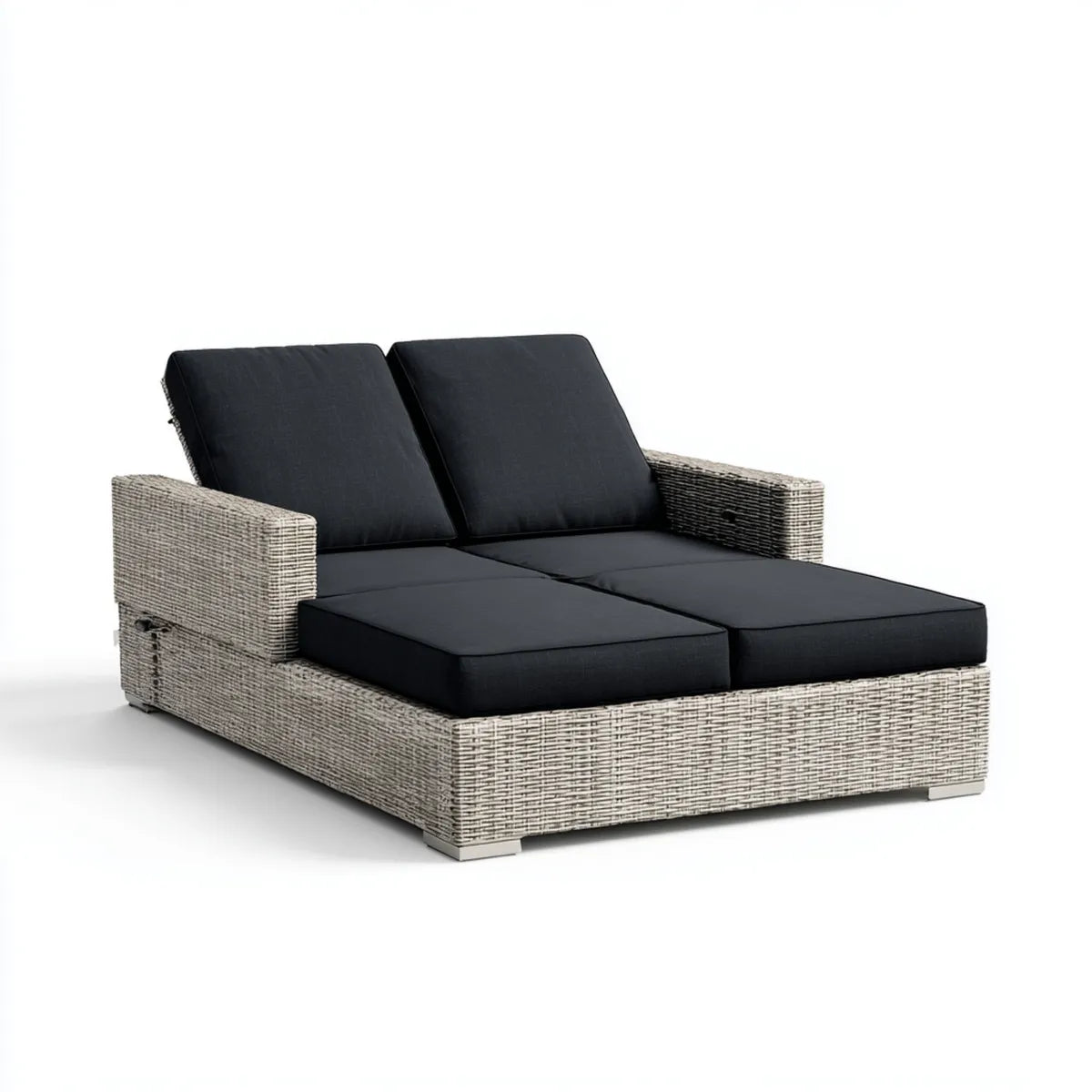 Lettino prendisole matrimoniale da giardino grigio e nero in rattan PE rettangolare 200 x 140 x 85 cm